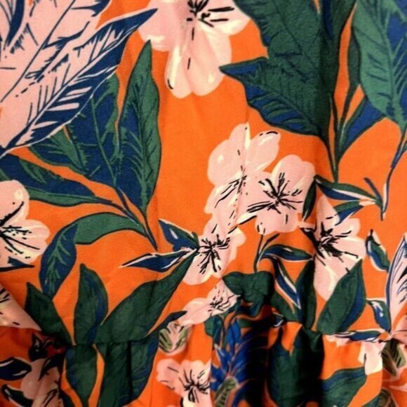 Shein Floral Print‎ Lantern Sleeve Cut Out Asymmetrical Neck Ruffle Hem - Picture 7 of 12